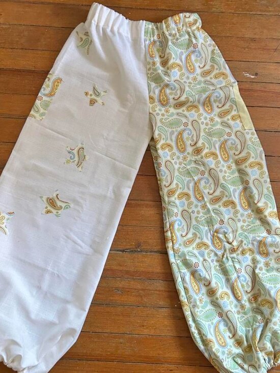 Pants - Festival White Paisley Two Tone Wide Leg Pants Handmade Boho